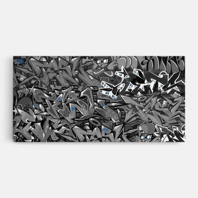 Produktbild von ARTHUB® Leinwandbild 50x100 cm, Grey Blue Graffiti | Wohnzimmerdekoration, Hängende Bilder, Wanddekoration, Heimdekoration, Moderne, Graffiti
