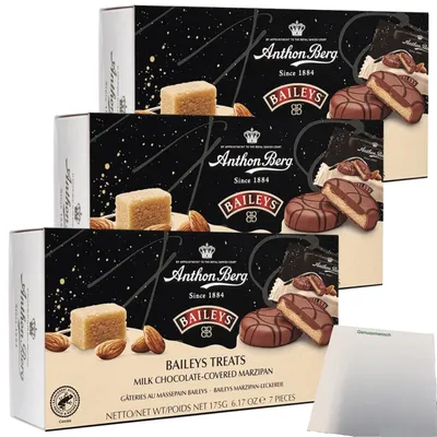 Produktbild von A.Berg Schokolade Baileys in Marzipan 3er Pack (3x175g Packung) + usy Block