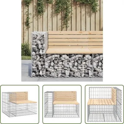 Imagen del producto de Banco de jardín de The Living Store fabricado con estructuras de gaviones, dimensiones 92x71x65,5 cm, hecho de madera maciza de pino