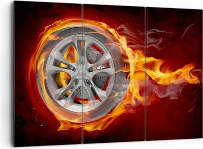 Produktbild von Bild auf Leinwand - Leinwandbild - Rad Flammen Felge - 165x110cm - Wand Bild - Wanddeko - Leinwanddruck - Bilder - Kunstdruck - Wanddekoration - Leinwand bilder - Wandkunst - CE165x110-0198