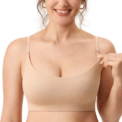 Productafbeelding van MOMANDA Damen BH, gestreept, zonder beugels, beige, maat 2L