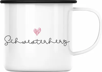 Produktbild von Trendation -Schwesterherz Emaille Tasse Geschenk für Schwester Geschenkidee Beste Schwester Geburtstag (Schwarz)