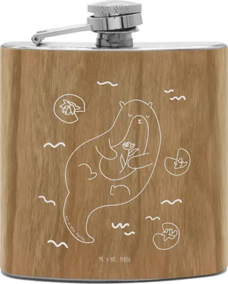 Produktbild von Mr. & Mrs. Panda Flachmann Otter Seerose - Transparent - Geschenk, feldflasche, edelstahl, Hip Flask, glücklich, Seeotter, Wasser, Fluss, taschenflasche