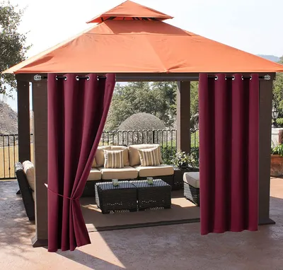 Image de 6 pièces Outdoor Rideaux Tonnelles Pavillon Balcon-Rideaux opaques Rideaux occultants avec œillets, Rideau étanche Résistant au mildiou Protection UV (132*275cm, Rouge)
