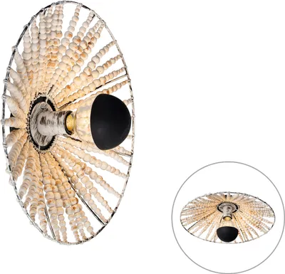 Produktbild von QAZQA - Orientalisch Orientalische Wandleuchte beige mit Perlen - Moti I Wohnzimmer I Schlafzimmer - Holz Rund - LED geeignet E27