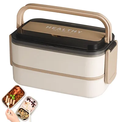 Produktbild von Bento-Lunchbox 1400 ml, auslaufsichere Lunchbox mit Edelstahl 304 Fächern, spülmaschinenfest für Büro/Schule (beige)
