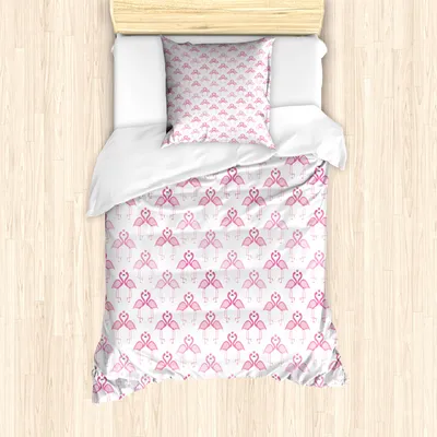 Produktbild von ABAKUHAUS Hawaii Bettbezug Set für Einzelbetten, Cutsy Liebe Flamingos Kunst, Milbensicher Allergiker geeignet mit Kissenbezug, 135 cm x 200 cm - 80 x 80 cm, Rosa und Pastellrosa