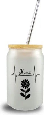 Produktbild von Mama Herzschlag mit Blume Trinkglas mit Bambusdeckel
