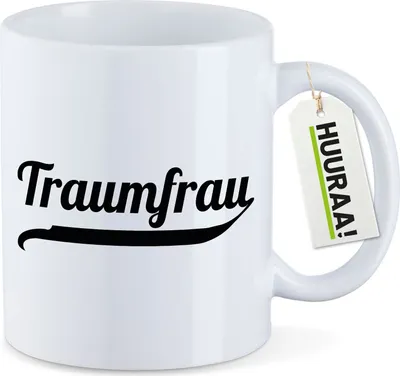 Produktbild von Huuraa Kaffeetasse Traumfrau Schriftzug 330ml Weiß Keramik Kaffeebecher Geschenkidee