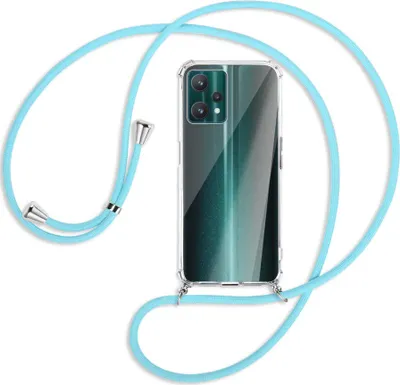 Produktbild von Handykette Backcover-Schutzhülle mit Band (Metall silberfarben) für Realme 9 Pro 5G - himmelblau