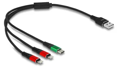 Obrázok produktu pre Delock 3 v 1 – kábel len na nabíjanie – USB (samec) na 24-pinový USB-C, 2x Apple Lightning (samec)