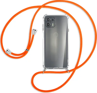 Produktbild von Handykette Backcover-Schutzhülle mit Band (Metall silberfarben) für Motorola Edge 20 Lite (XT2153-1) - neonorange