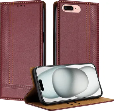 Image de Etui pour iPhone 8 Plus/7 Plus/6s Plus/6 Plus étui en cuir avec fonction stand Rouge foncé