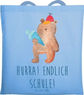 Produktbild von Mr. & Mrs. Panda Shopping Tasche Bär Schultüte - Sky Blue - Geschenk, Tote Bag, Laptoptasche, Schulanfang, Grundschule, Einkaufstasche, Stoffbeutel, Uni, Einschulung
