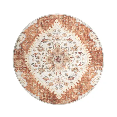 Produktbild von Volero - Vintage Gartenteppich Rund - Santo Mandala Terrakotta - Ø 120 cm - Balkon, Garten / Terrasse - Orientalisch