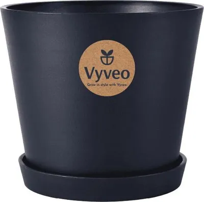 Image de Vyveo - Pot de fleurs Norden avec soucoupe - Noir - 15 x 13
