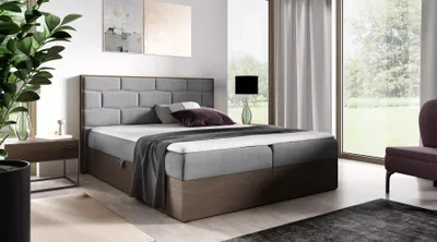 Obrázok produktu pre Čalúnená manželská posteľ 160x220 CHANTELLE 9 - tmavý dub / šedá + topper