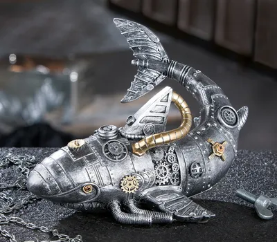 Obrázok produktu pre Gilde Figur, Hai, "Steampunk shark", Kunstharz, silberfarben,