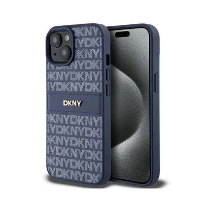 Zdjęcie produktu dla Etui Dkny Leather Mono Stripe & Metal Logo Na Iphone 15 / 14 / 13 - Niebieskie