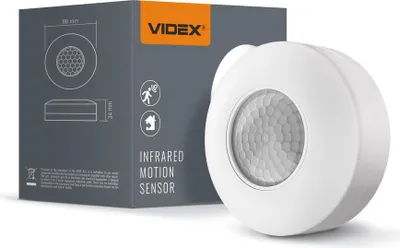 Zdjęcie produktu dla Czujnik ruchu i światła na podczerwień Videx IP20, moc 1200 W, zasięg 8 m, kąt detekcji 360°