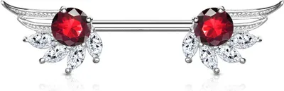 Produktbild von Brustwarzen Piercing Nippelpiercing Brustpiercing Engelsflügel Zirkonia Kristall Autiga® silber-rot