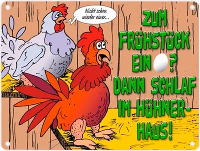 Produktbild von Metallschild in 15x20 cm Frühstücksei mit Hühnern und Spruch Hünerhaus Henne