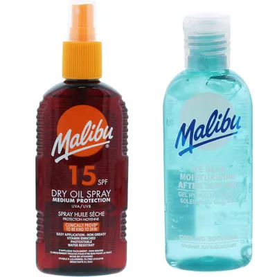 Zdjęcie produktu dla Malibu SPF15 Olejek Brązujący 200ml + Żel Po Opalaniu 100ml