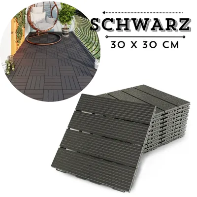 Produktbild von Terrassenfliesen aus Kunststoff, Klicksystem, 30 x 30cm, 8 Stück, 0,72 qm, Balkonfliesen, Bodenbelag, Klickfliesen in Holzoptik, Graphit