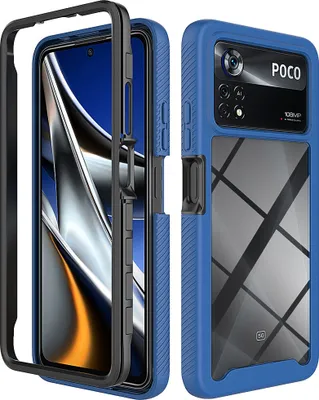 Produktbild von Xiaomi Poco X4 Pro 5G Hülle, Hybrid Transparente Rückseite Robust TPU Bumper Rutschfest Stoßfest Ganzkörper Schutzhülle für Xiaomi Poco X4 Pro 5G Dunkelblau