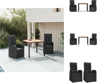 Produktbild von vidaXL 3-tlg. Garten-Essgruppe mit Kissen Schwarz Poly Rattan -  Gartenstühle