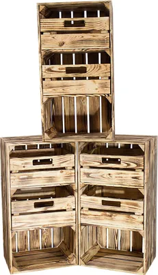 Produktbild von 3er Set geflammter/brauner Holzschrank mit Schubladen 68cm x 40cm x 31cm, Regal Obstkiste Holzregal Weinkiste Kiste