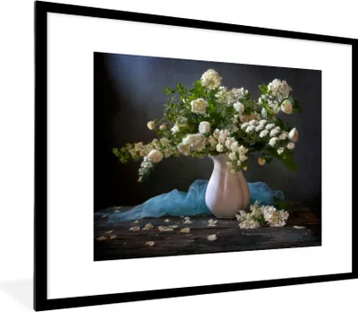 Produktbild von MuchoWow® MuchoWow® Gerahmtes Poster Blumen - Weiß - Stilleben 80x60 cm - Poster mit zchwarzem Bilderrahmen - Schlafzimmer-Dekorationen - Fotoposter