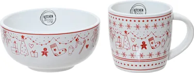 Produktbild von Frühstücksgeschirr Keramik mit Weihnachtsmotiv 2er Set Weiß / Rot