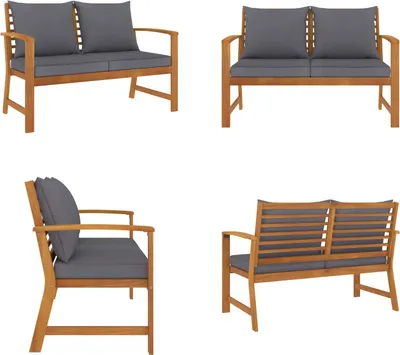 Obrázek produktu pro vidaXL Zahradní lavice 120 cm s tmavě šedými polštáři z masivního dřeva akácie - Zahradní lavice - Venkovní lavice - Venkovní lavičky