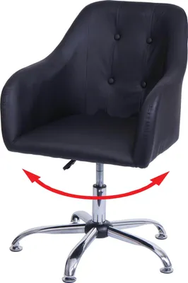 A black swivel chair with a chrome base.