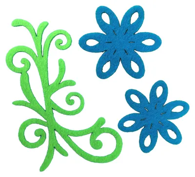 Filzblumen-Set, 30 Stück, 3 Designs, 5-11 cm, Türkis/Apfelgrün