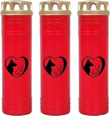 Produktbild von Grabkerze Rot 3er Pack, Brenndauer: 170 Stunden ( je Kerze ), Motiv: Herz Schwarz
