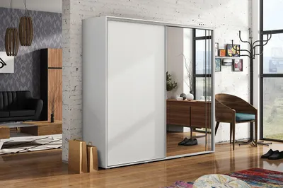 Obrázek produktu pro Prostorná šatní skříň se zrcadlem HUGO, šířka 230 cm, výška 245 cm
