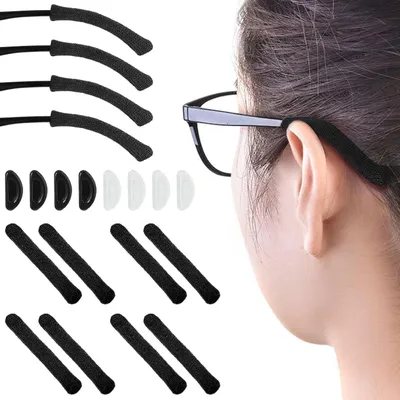 Produktbild von 16 Stück Brillenbügel überzug,Brillen Ohrpolster,Weiche Ohrpolster Sonnenbrille,Rutschfeste Brillenbügelspitzen für Komfort,Brillen-Haltebügel für Sonnenbrille,Schwarz