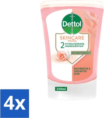 Produktbild von Dettol - Waschgel Nachfüllpackung - Hautpflege - Rosenwasser & Sheabutter - 250 ml - Vorteilspack - 4 Stücke