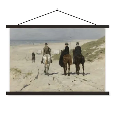 Produktbild von MuchoWow® Textilposter Morgendliche Fahrt am Strand entlang - Gemälde von Anton Mauve 90x60 cm mit schwarzem Rahmen - Aufhängungssatz