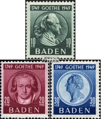 Produktbild von Briefmarken Franz. Zone-Baden 1949 Mi 47-49 (kompl.Ausg.) postfrisch J.W. von Goethe
