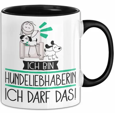 Produktbild von Geschenk für Hundeliebhaberin Tasse Lustige Geschenkidee Geburtstag Ich Bin Hundeliebhaberin Ich Darf Das (Schwarz)