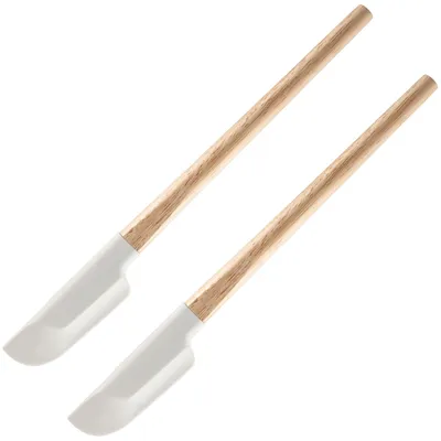 Produktbild von 2 kleine, schmale Silikonspatel mit Holzgriffen zum Backen, Mischen und Kochen