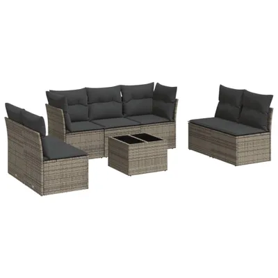 Produktbild von vidaXL 8-tlg. Garten-Sofagarnitur mit Kissen Grau Poly Rattan