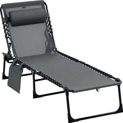 Produktbild von Klappbarer Gartenliegestuhl mit 5-fach verstellbarer Rš¹ckenlehne und Kissen, 185 x 58 x 30 cm, grau