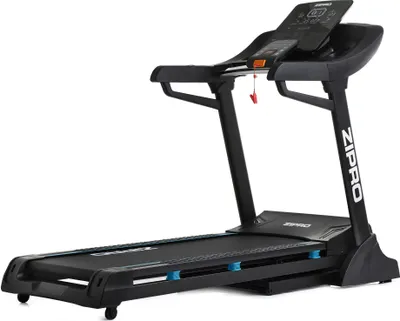 A black Zipro treadmill is shown against a white background.