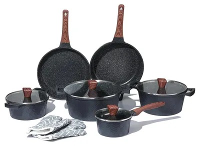 12-tlg. Kochset Aluminium Marmor-Antihaft, Induktion, schwarz