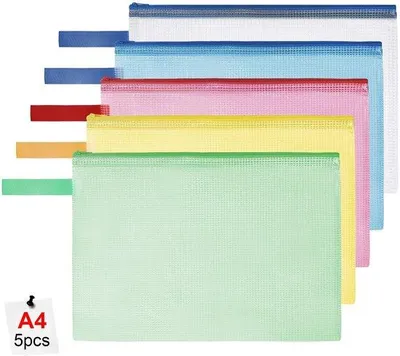 Produktbild von A4-Dokumententasen, 5er-Pack, Kunststoff, wasserdicht, mit Reißverschluss