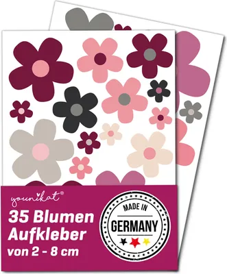 Produktbild von younikat Aufkleber Blumen I 35 Stück I Flower-Power Sticker für Koffer Fahrrad Küche Bad Fahrzeugaufkleber I wetterfest I kfz286